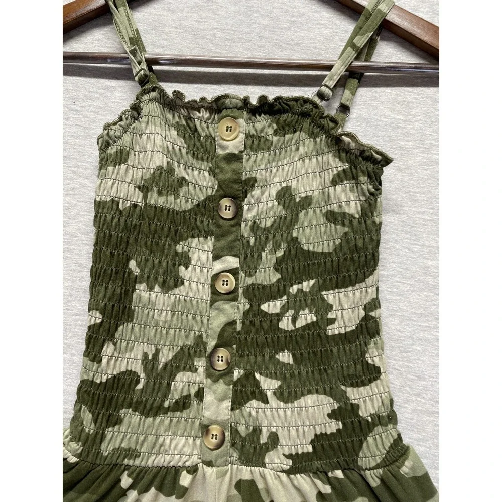 Eye Candy One Piece Romper Girls S Beige Green Camouflage Smocked Button Front